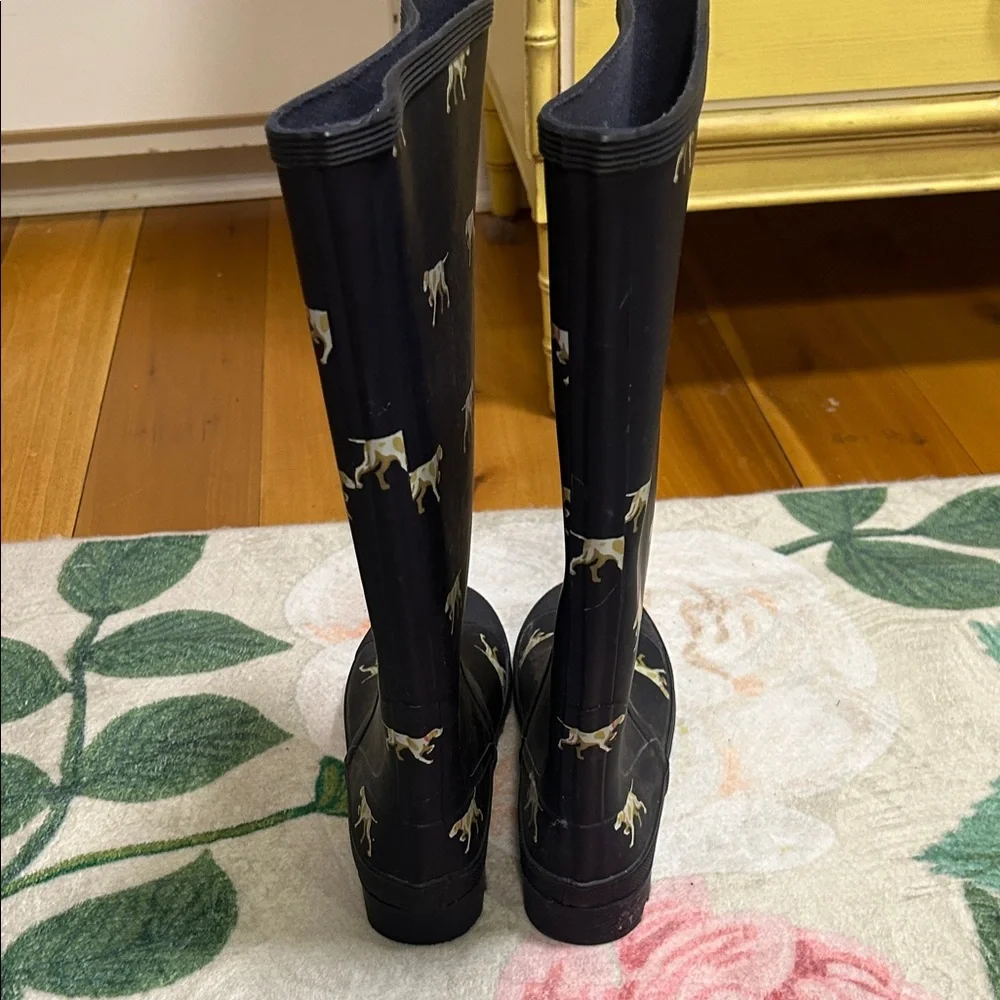 J. Crew Vintage HTF Navy Rain Boots with Dog Print Y2K